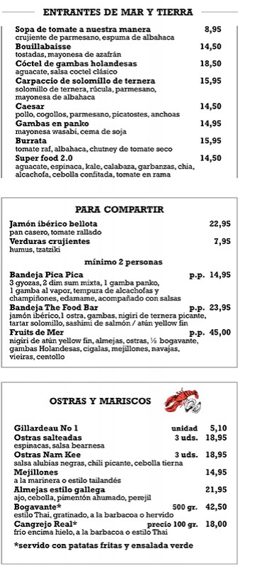 The Food Bar Moraira Menu