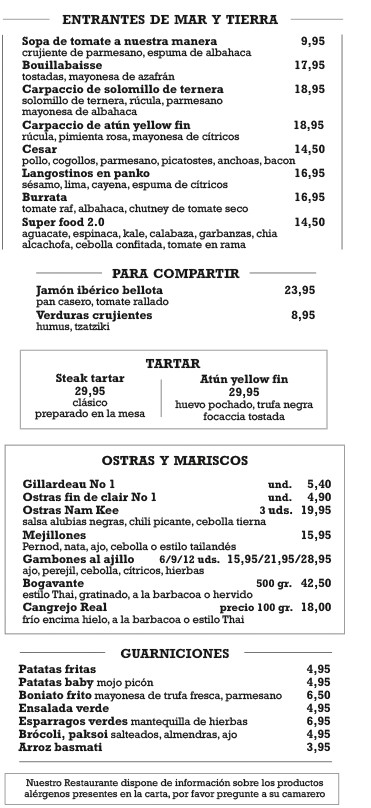 The Food Bar Moraira Menu
